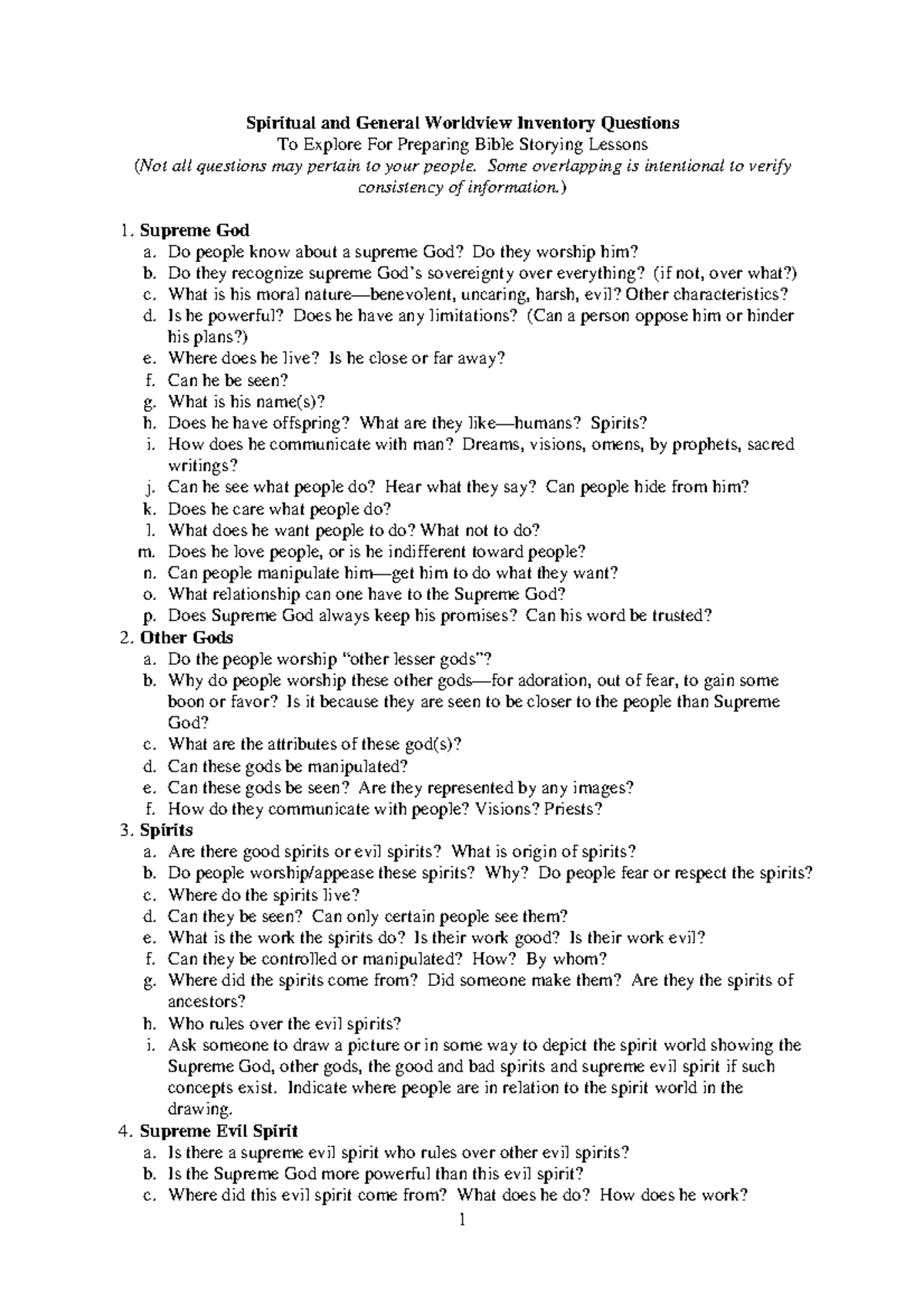 Questionaire worldview - Spiritual and General Worldview Inventory ...