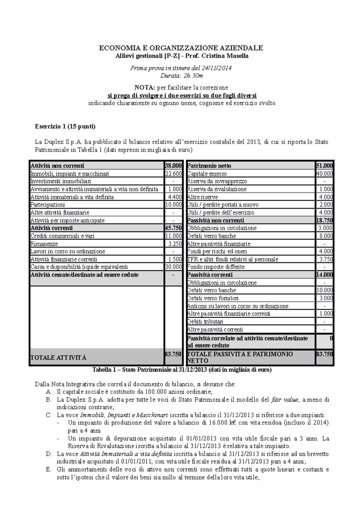 2014 11 24 Prima Prova Itinere finale testo e sol - ECONOMIA E ...