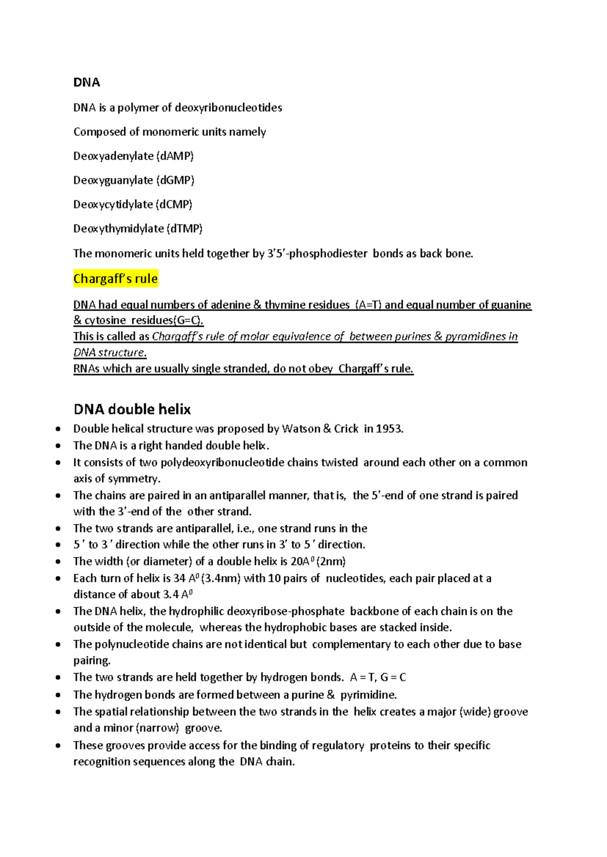 DNA pdf - Details into DNA in cell biology. - DNA DNA is a polymer of ...