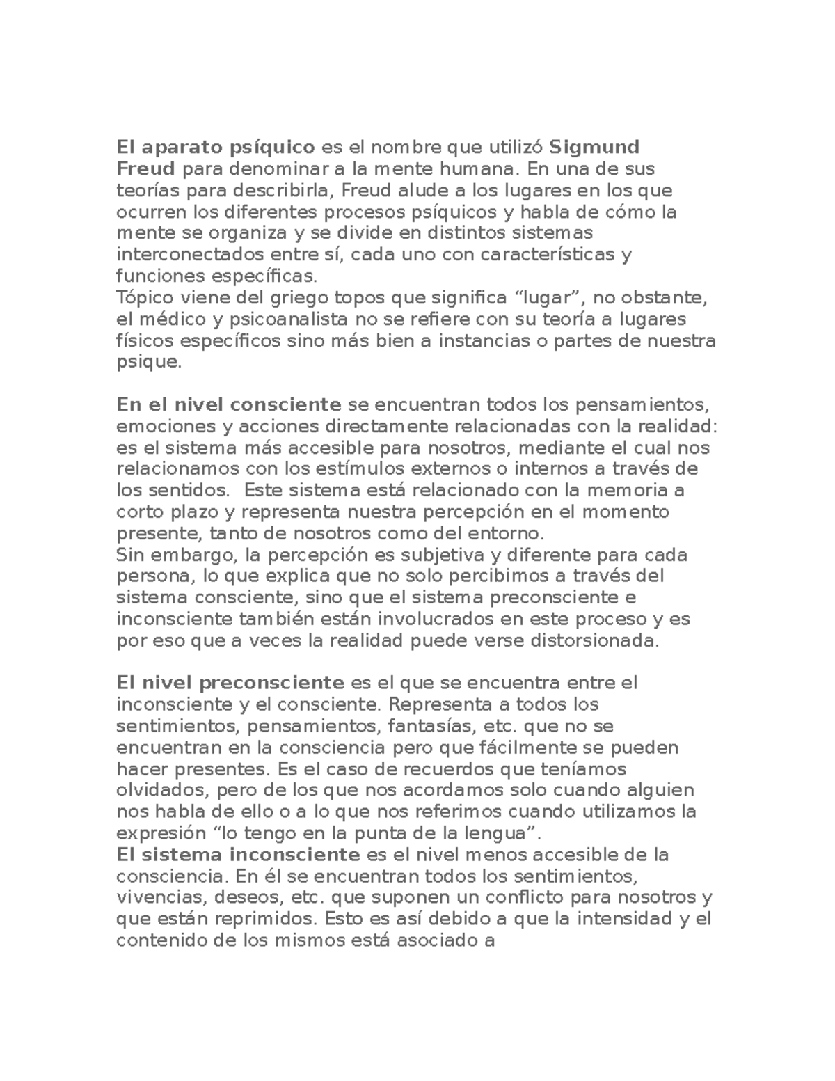 Consciente, preconsciente e inconsciente - El aparato psíquico es el ...