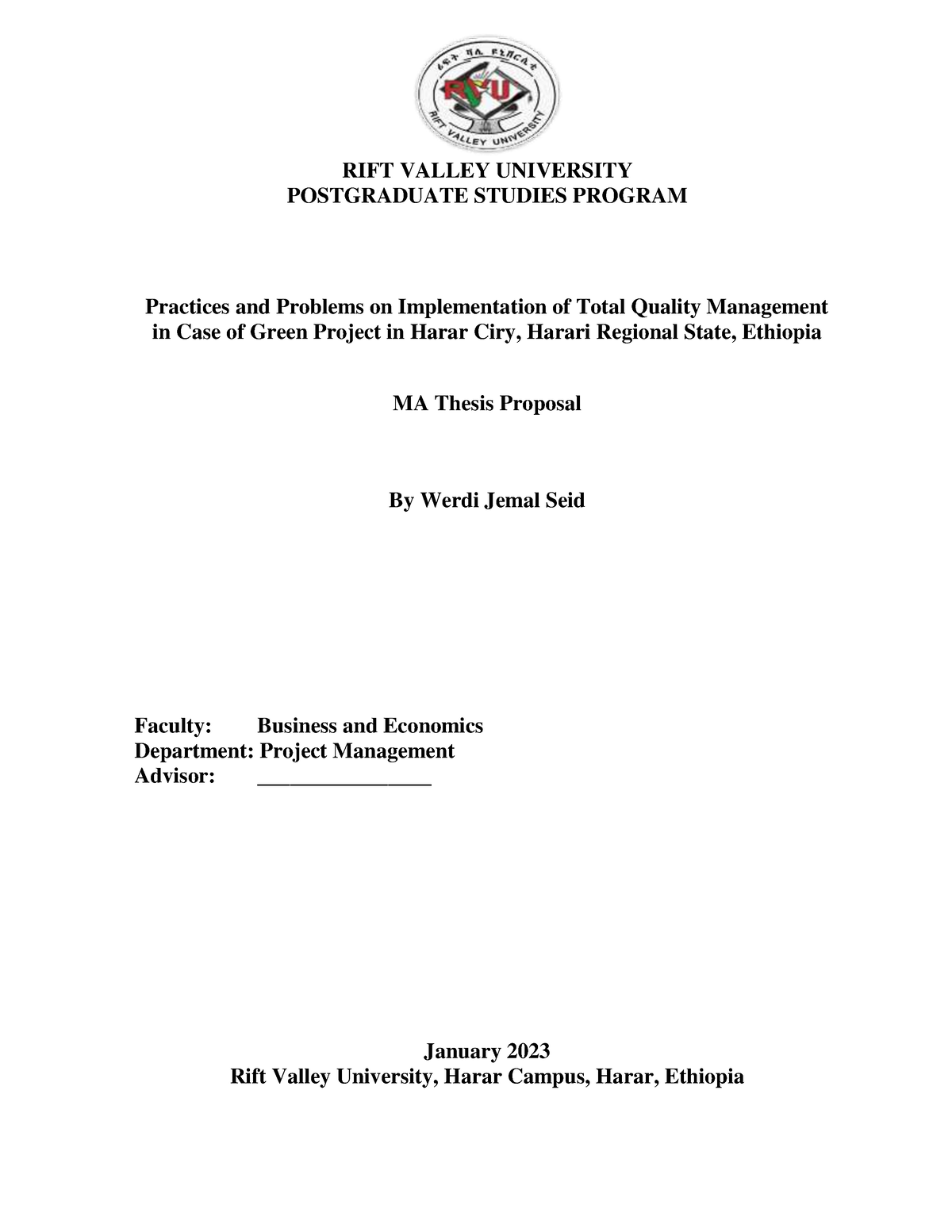 rift valley university research proposal pdf