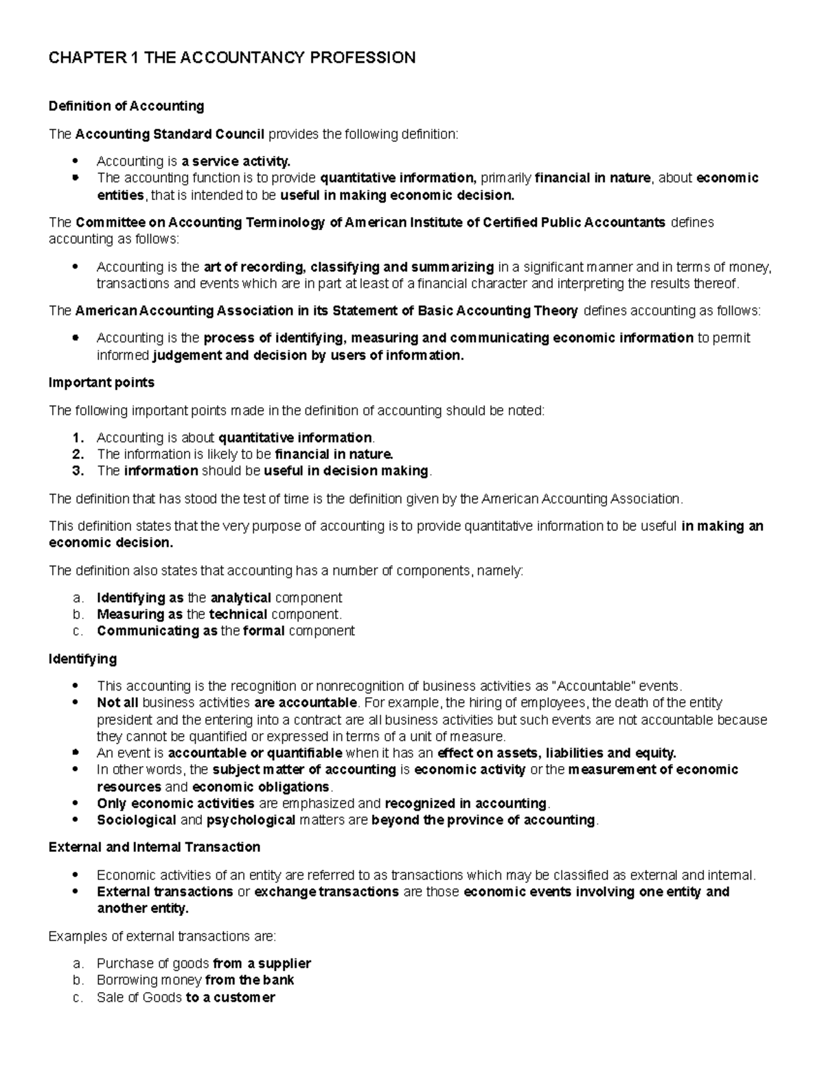 Chapter 1 The Accountancy Profession - Definition of Accounting The ...