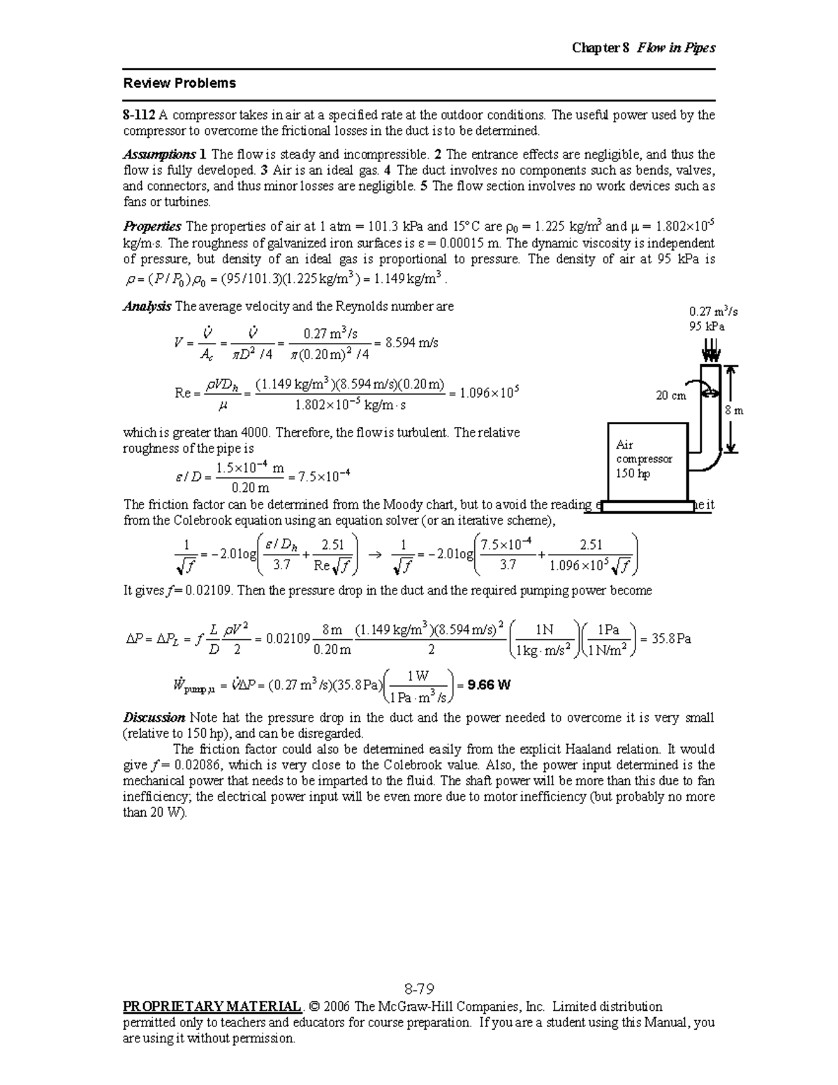 FM Sol Chap08-112 - fluid mechanics solutions - Review Problems 8-112 A ...