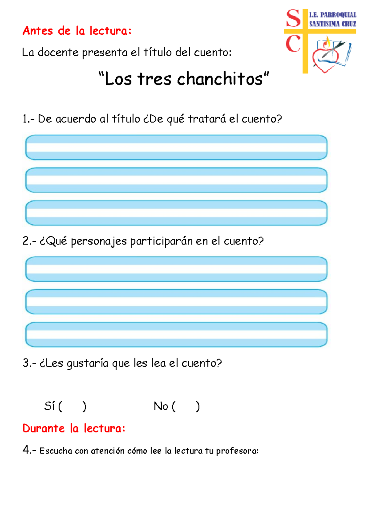 Comprensión Lectora LOS TRES Chanchitos - Antes de la lectura: La ...