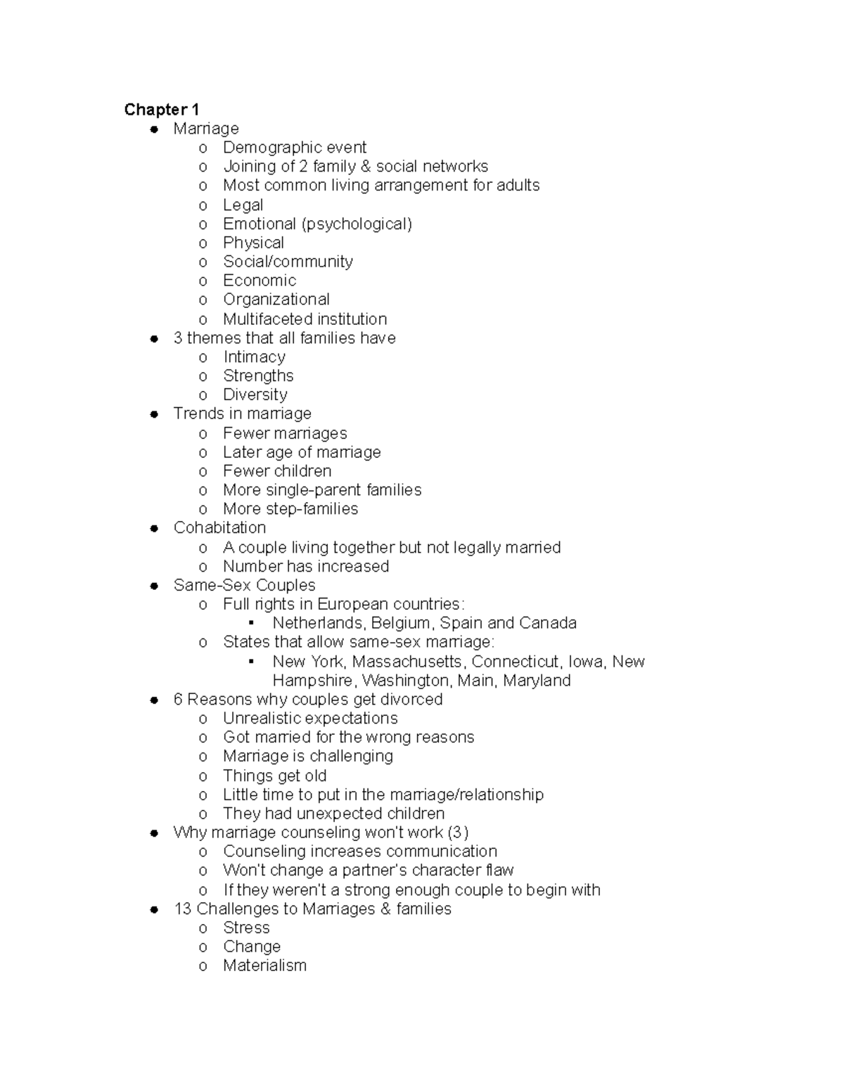 Study Guide Exam I - Chapter 1 Marriage o Demographic event o Joining ...