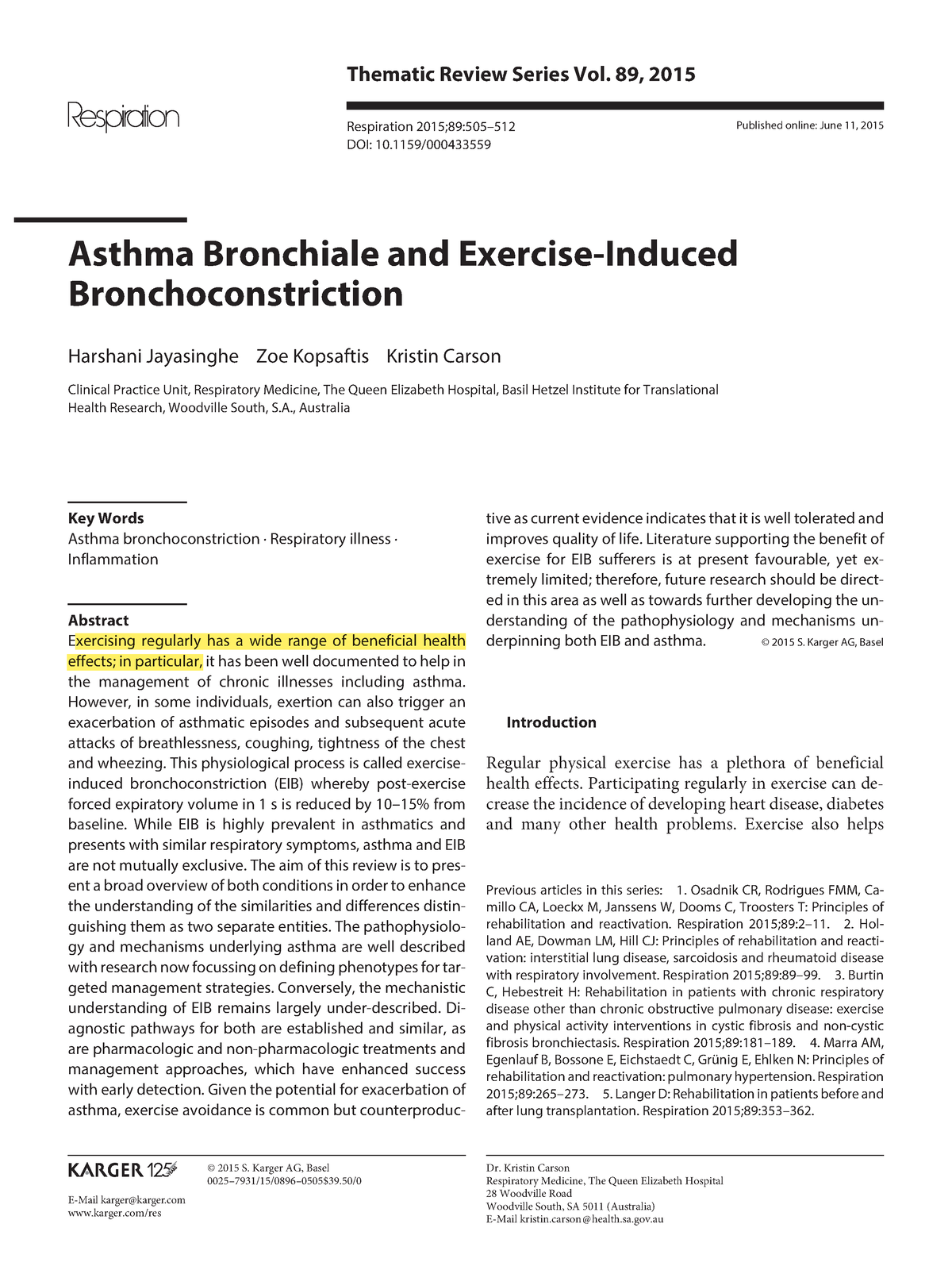 Asthma Bronchiale and Exercise-Induced Bronchoconstriction - E-Mail ...