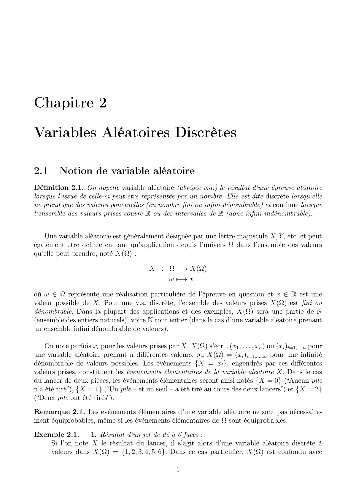 Variables Aléatoires Discrètes - Chapitre 2 Variables Aléatoires ...