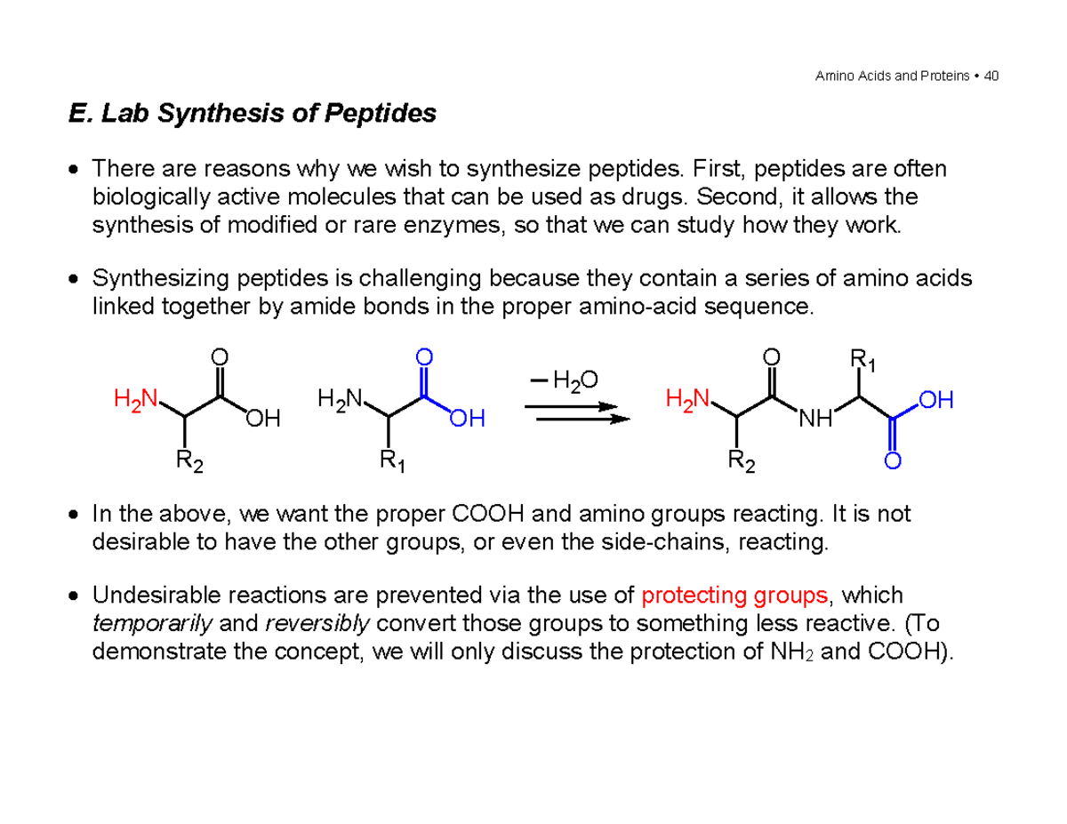 Aa-2 - Notes - Amino Acids and Proteins y 40 E. Lab Synthesis of ...