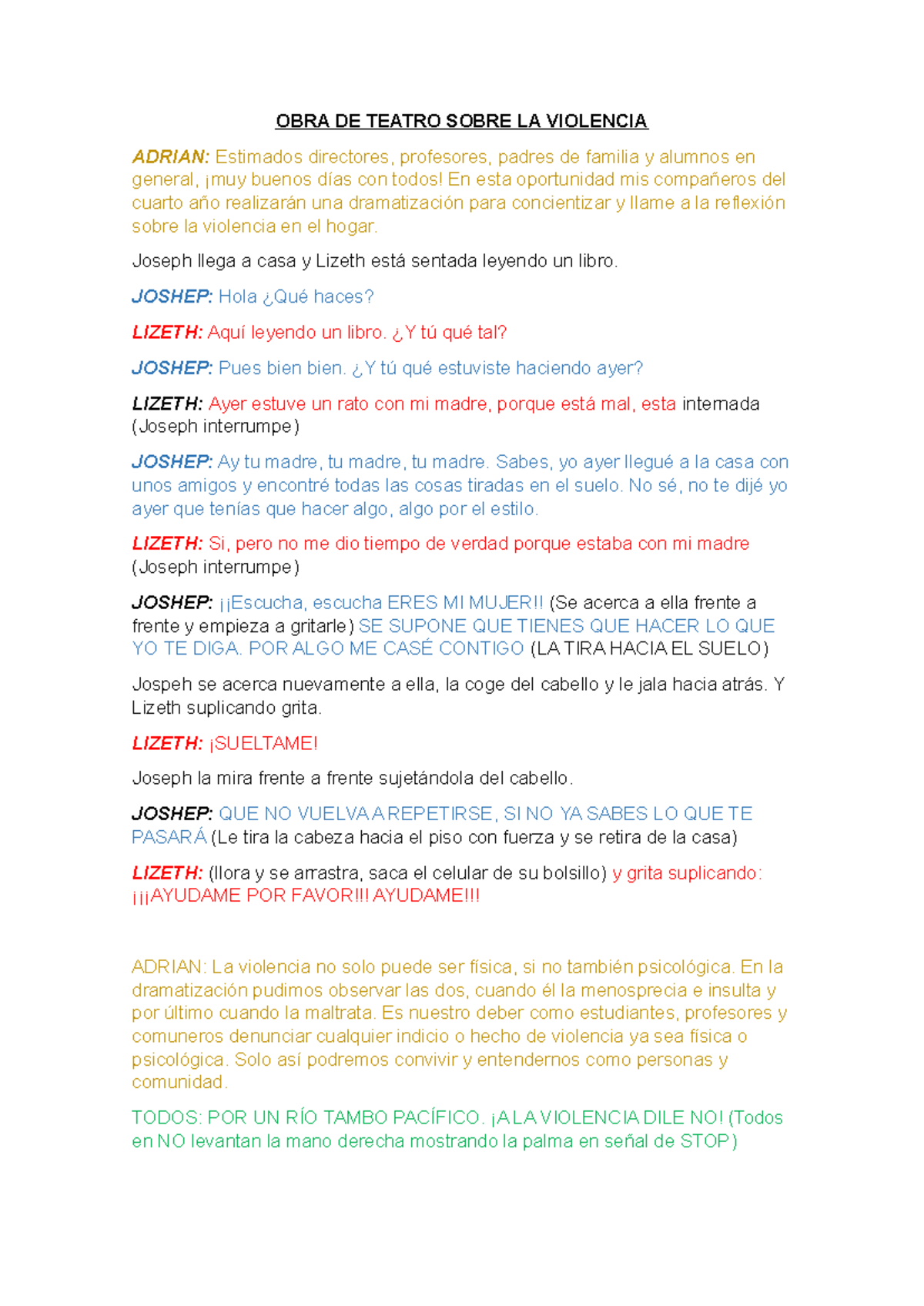 OBRA DE Teatro Sobre LA Violencia - OBRA DE TEATRO SOBRE LA VIOLENCIA ...