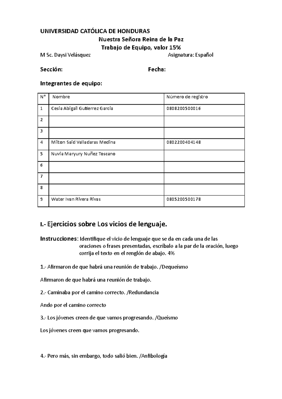 Ejercicios Sobre Vicios Del Lenguaje Y Signos Se Puntuaci N