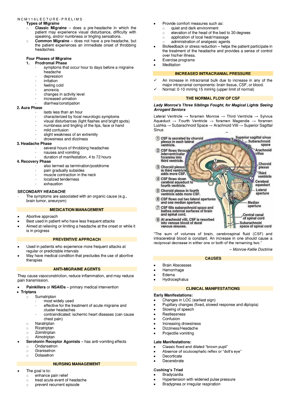 Types of Migraine - N C M 1 1 6 L E C T U R E - P R E L I M S Types of ...