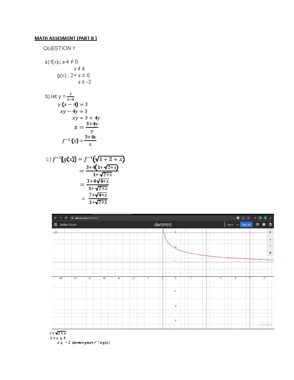 Math assesment ( question 1,3,5) - MATH ASSESMENT (PART B ) QUESTION 1 ...