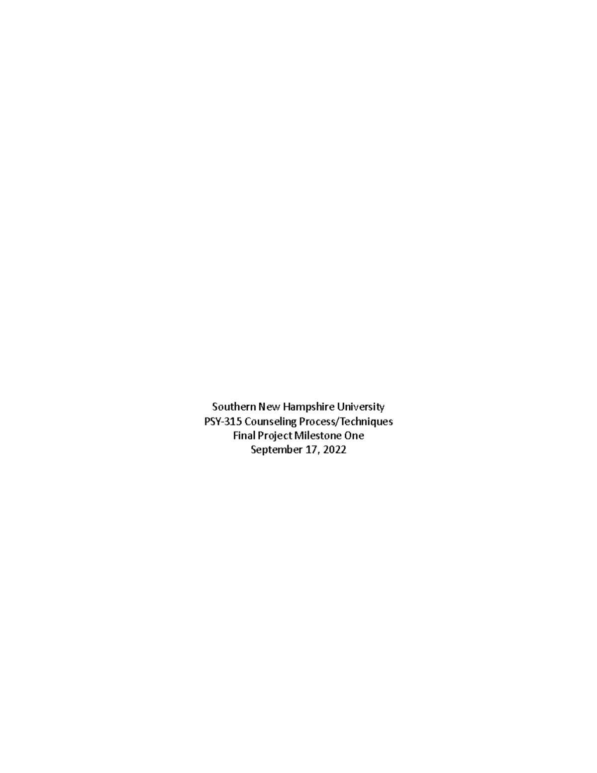 PSY 315 Module 3 Final Project Milestone - Southern New Hampshire ...