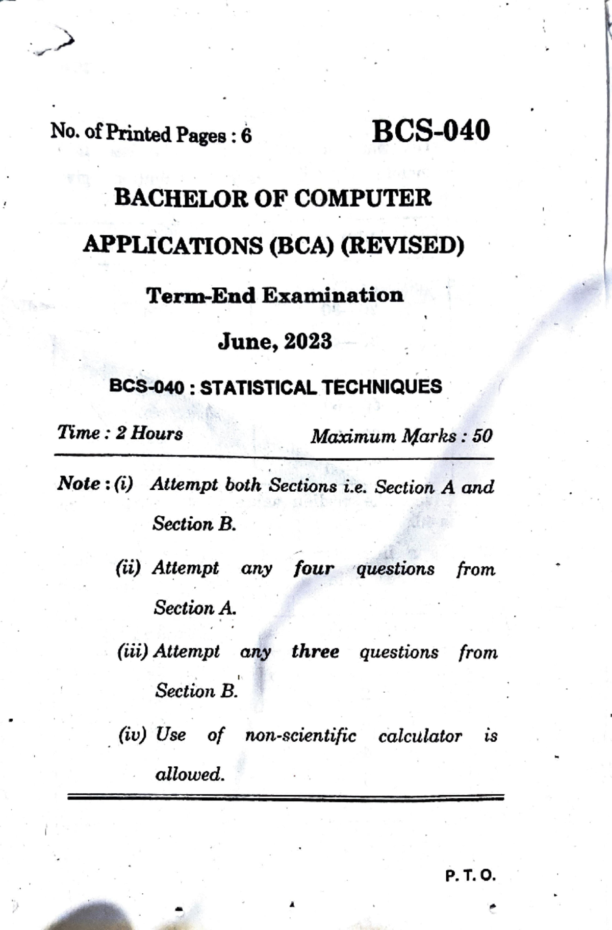 Qus paper june 2023 - No Printed Pages : 6 BCS- :BACHELOROFCOMPUTER ...