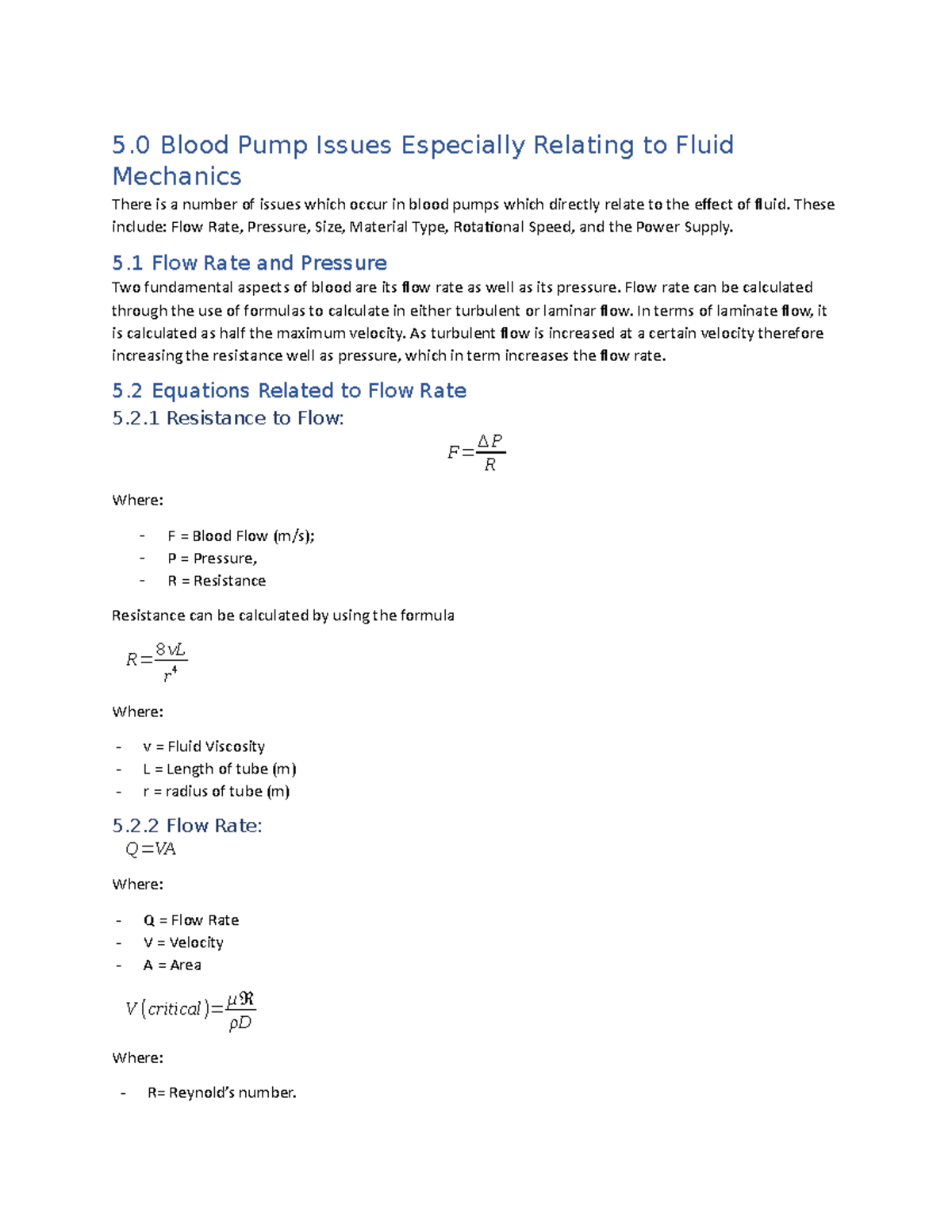 BLood pump Assignment 5 Blood Pump Issues Especially Relating to