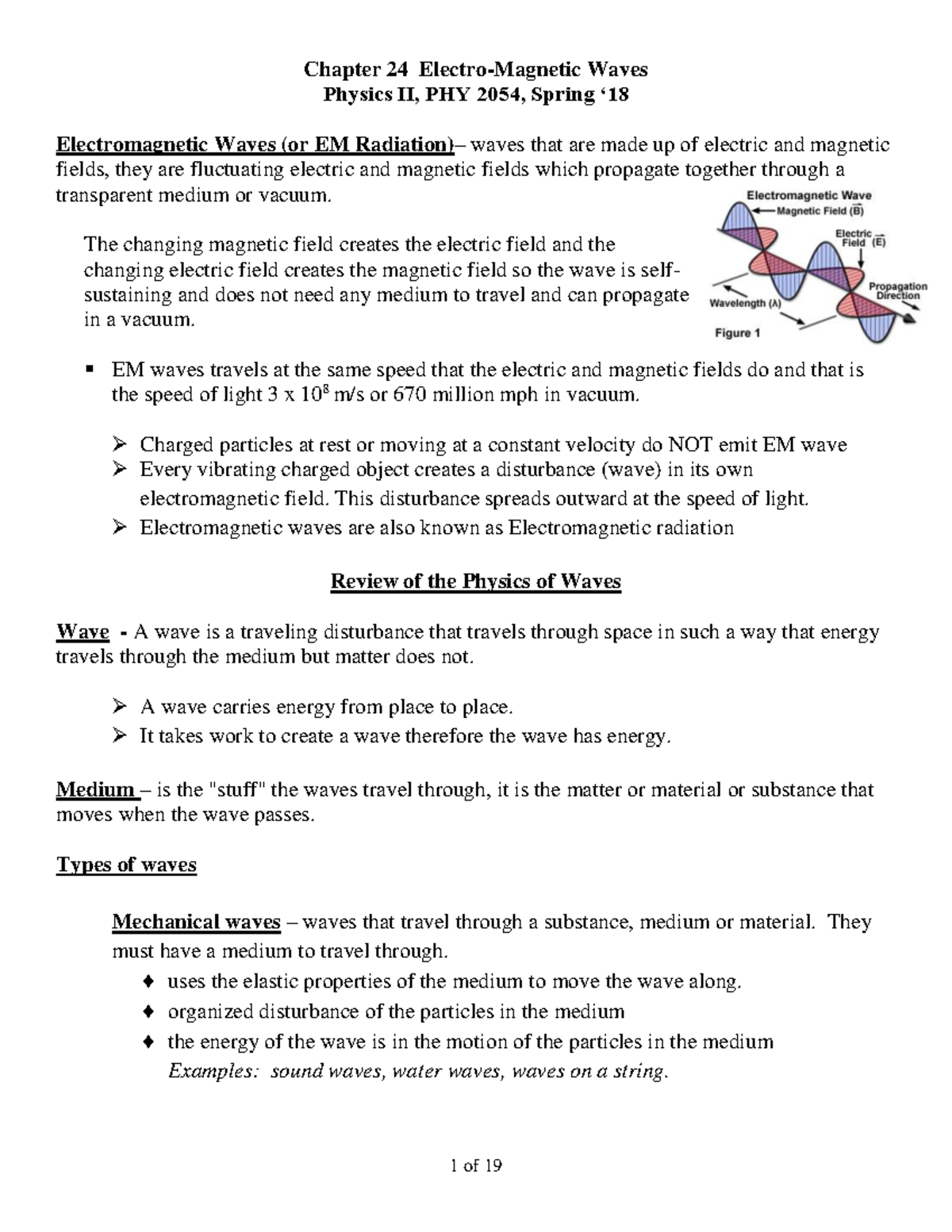 Physics II Ch 24 Part A EM waves Spring 18 Chapter 24 Electro