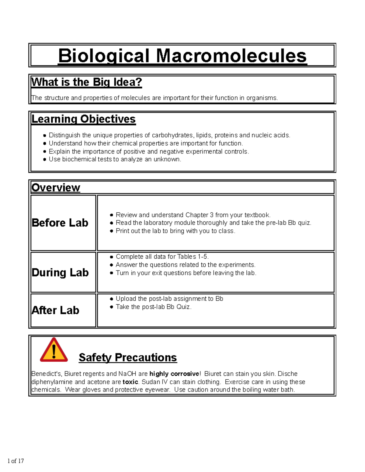 Biological Macromolecules Lab 1 Biological Macromolecules What Is The