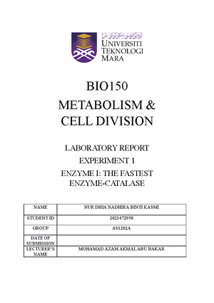 LAB Report BIO150 - Cell And Metabolism - UiTM - Studocu