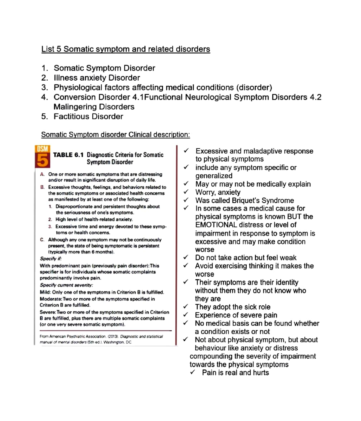 Chapter 6 And 7 - List 5 Somatic Symptom And Related Disorders 1 ...