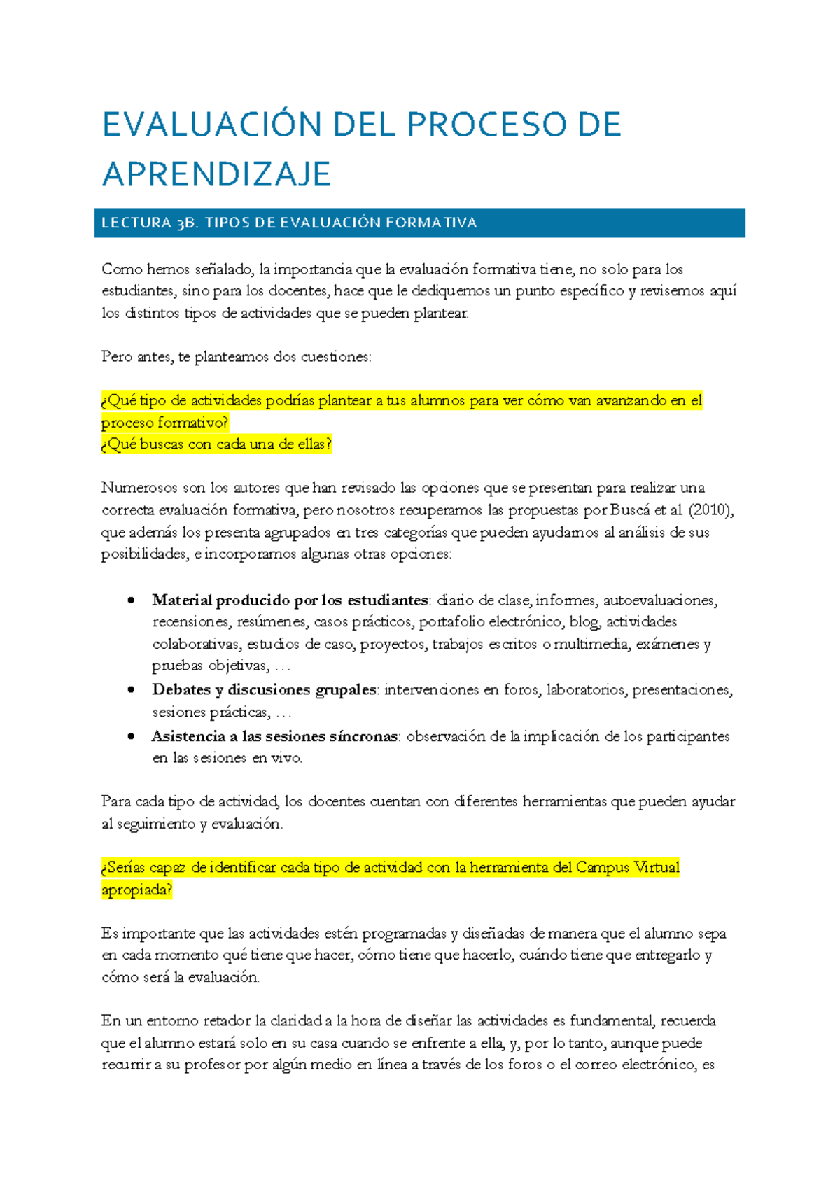 L3-B Tipos de evaluación formativa - EVALUACIÓN DEL PROCESO DE ...