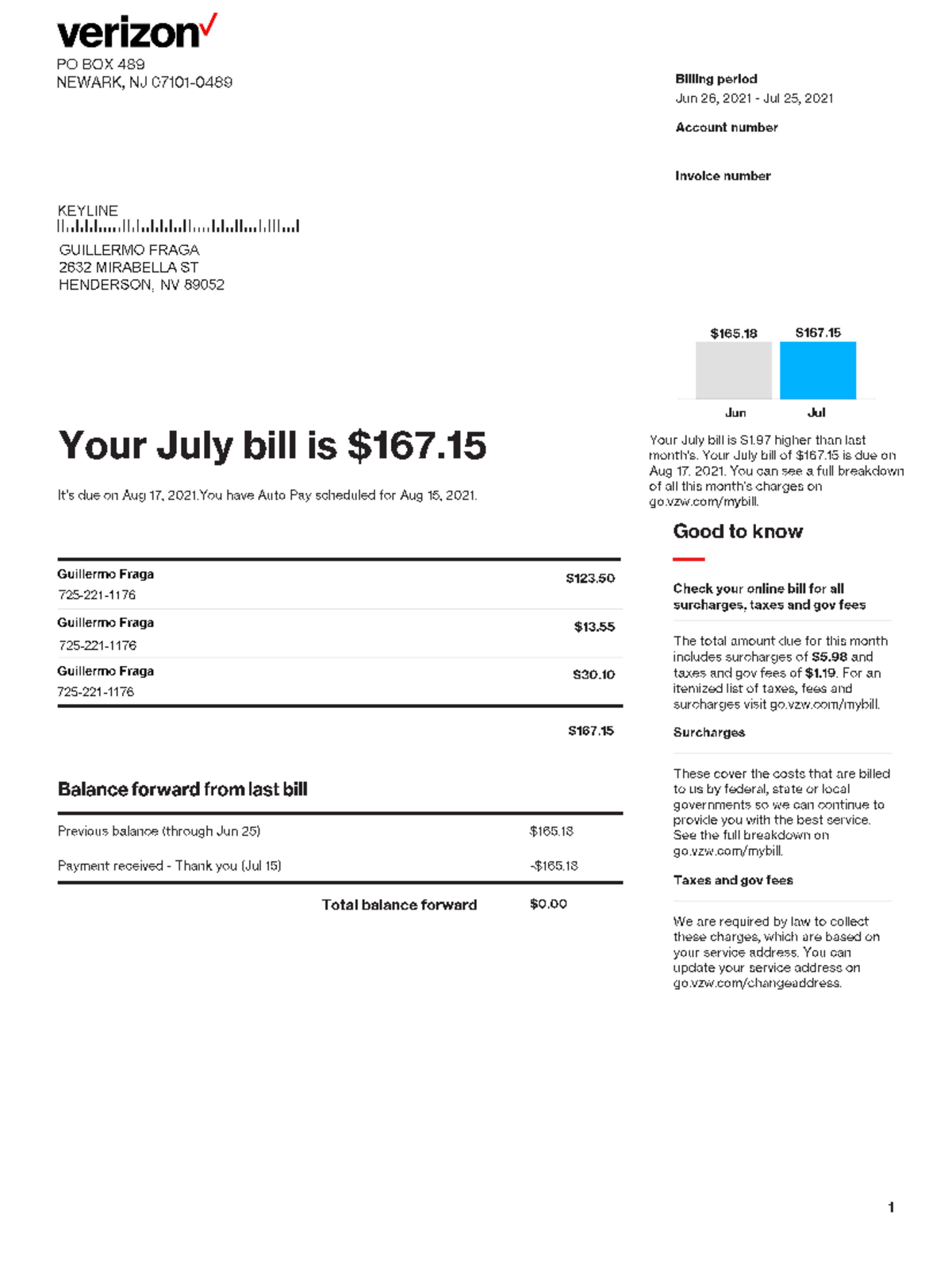 Phone BILL Verizon - BUS310 - Studocu