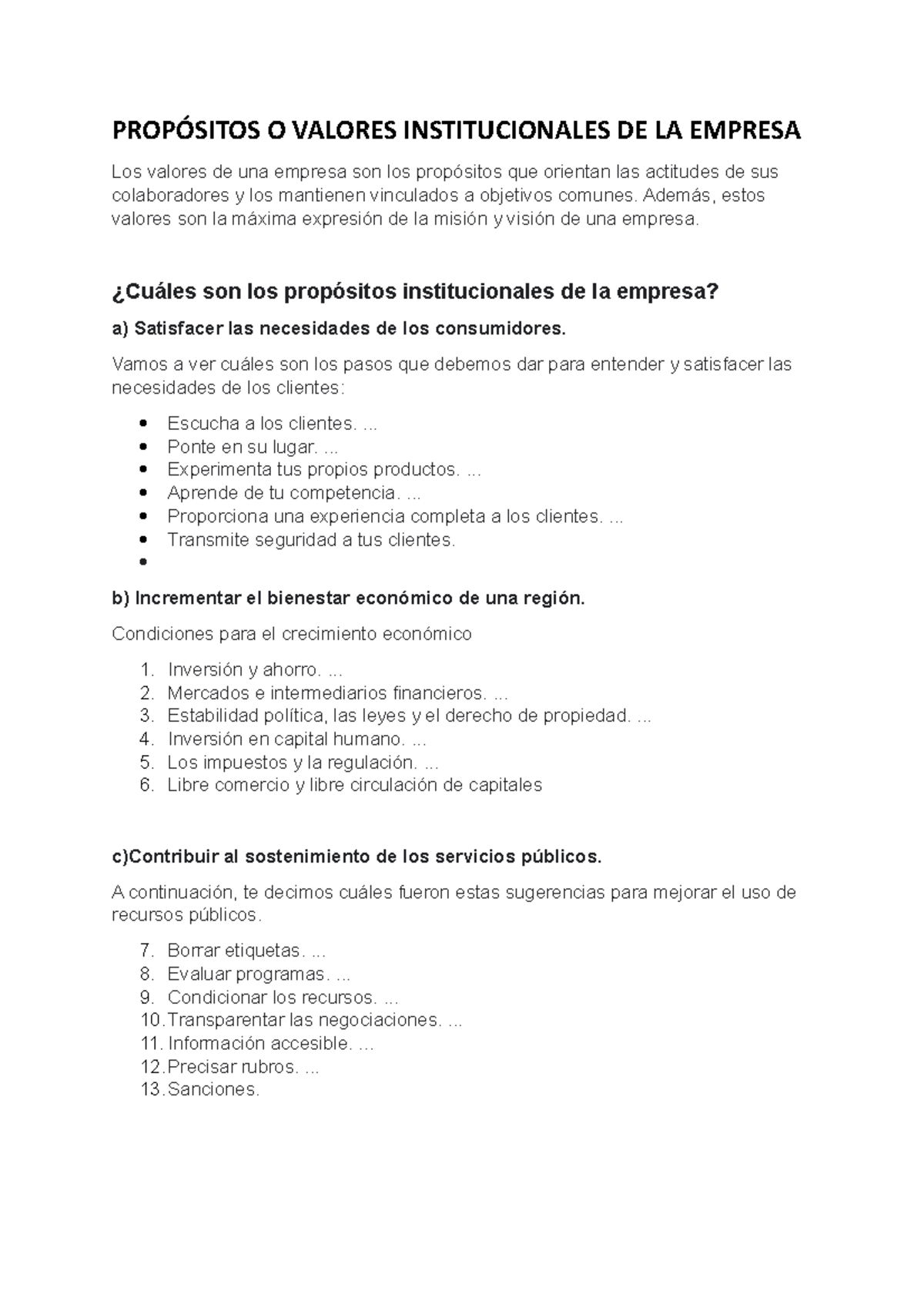 Empresa Prop Sitos O Valores Institucionales De La Empresa Los