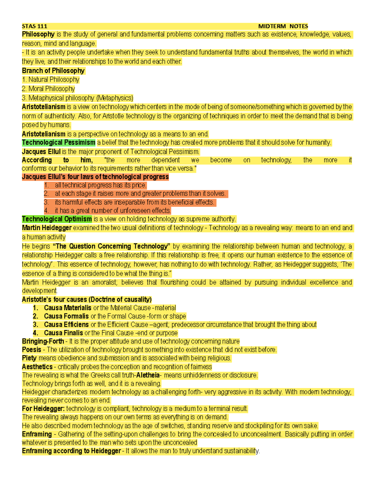 Midterm Notes - STAS 111 - Philosophy is the study of general and ...