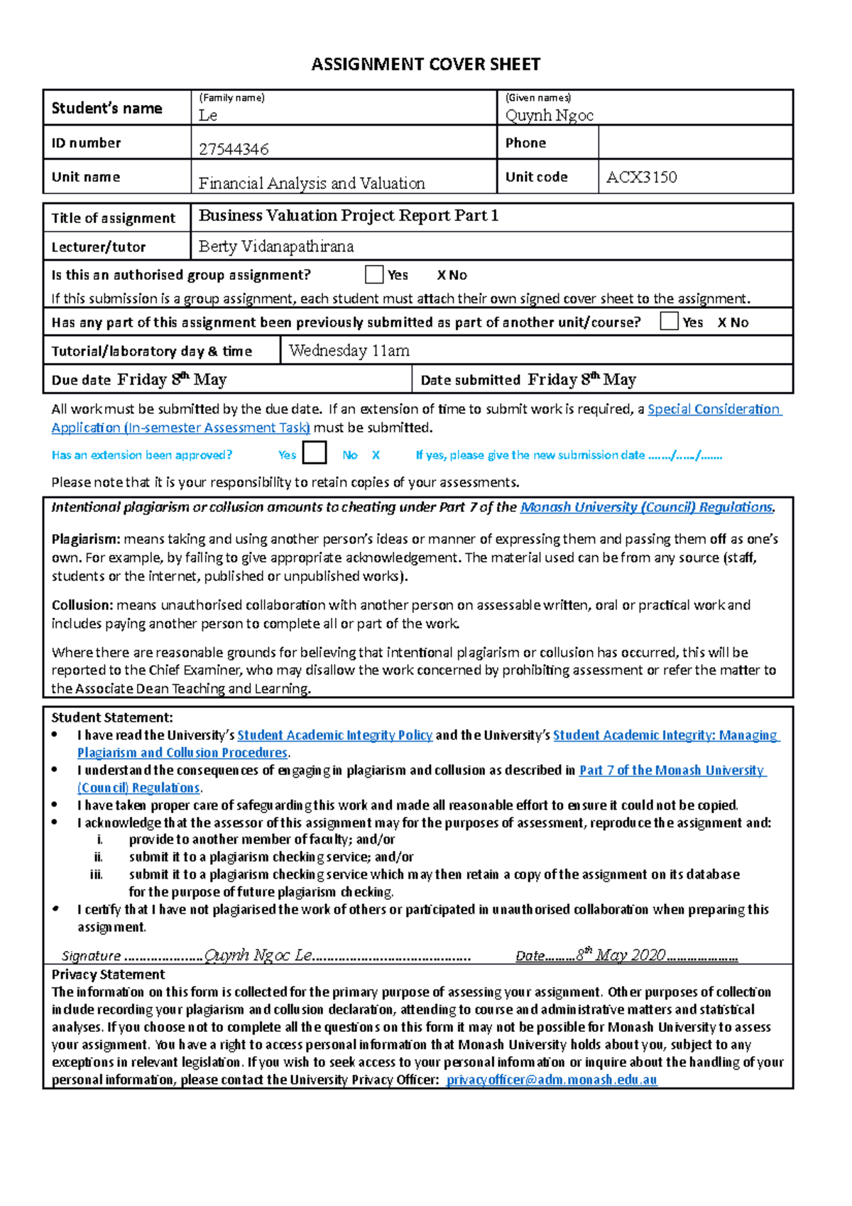 Le-27544346 - Kogan Business Valuation - ASSIGNMENT COVER SHEET Student ...