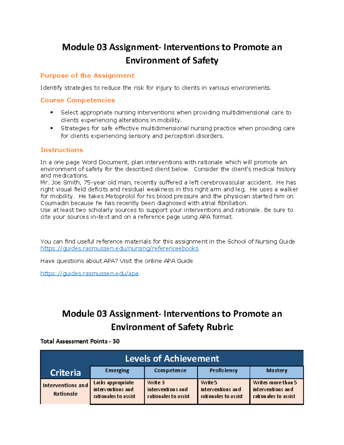 NUR2356 Module 03 Assignment 1220 - Module 03 Assignment- Interventions ...