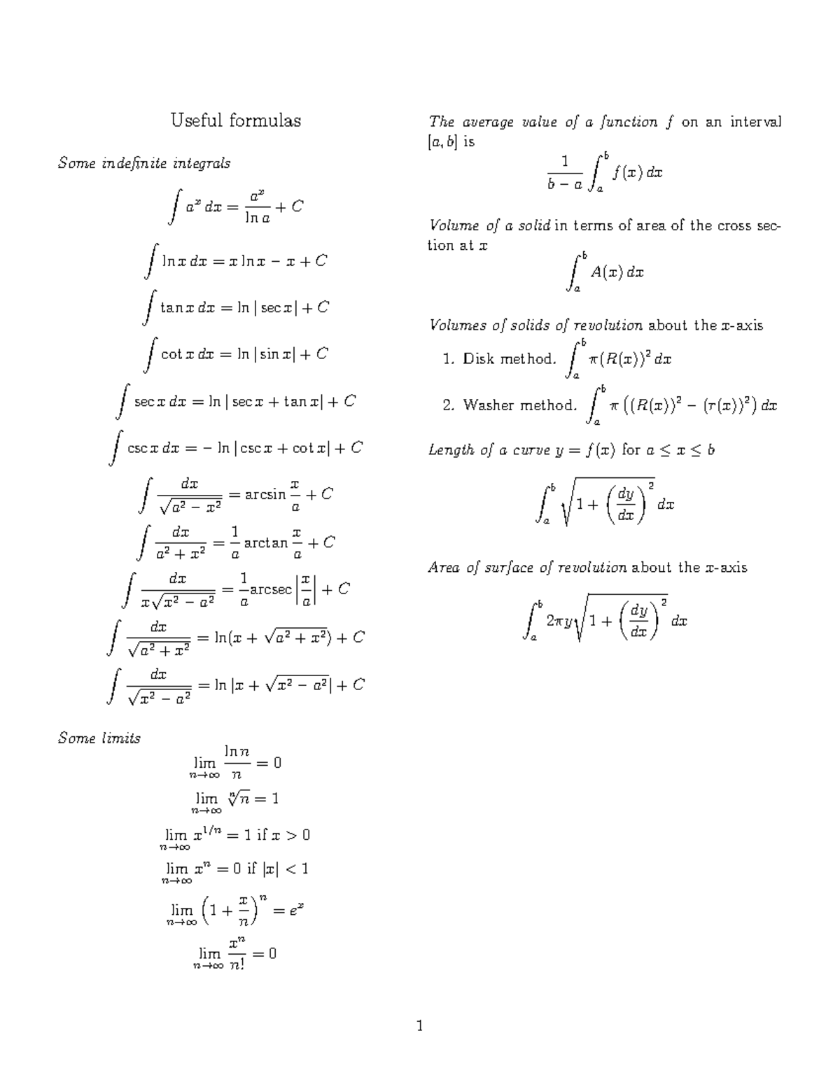 Useful - aaa - Useful formulas Some indefinite integrals ∫ ax dx = ax ...