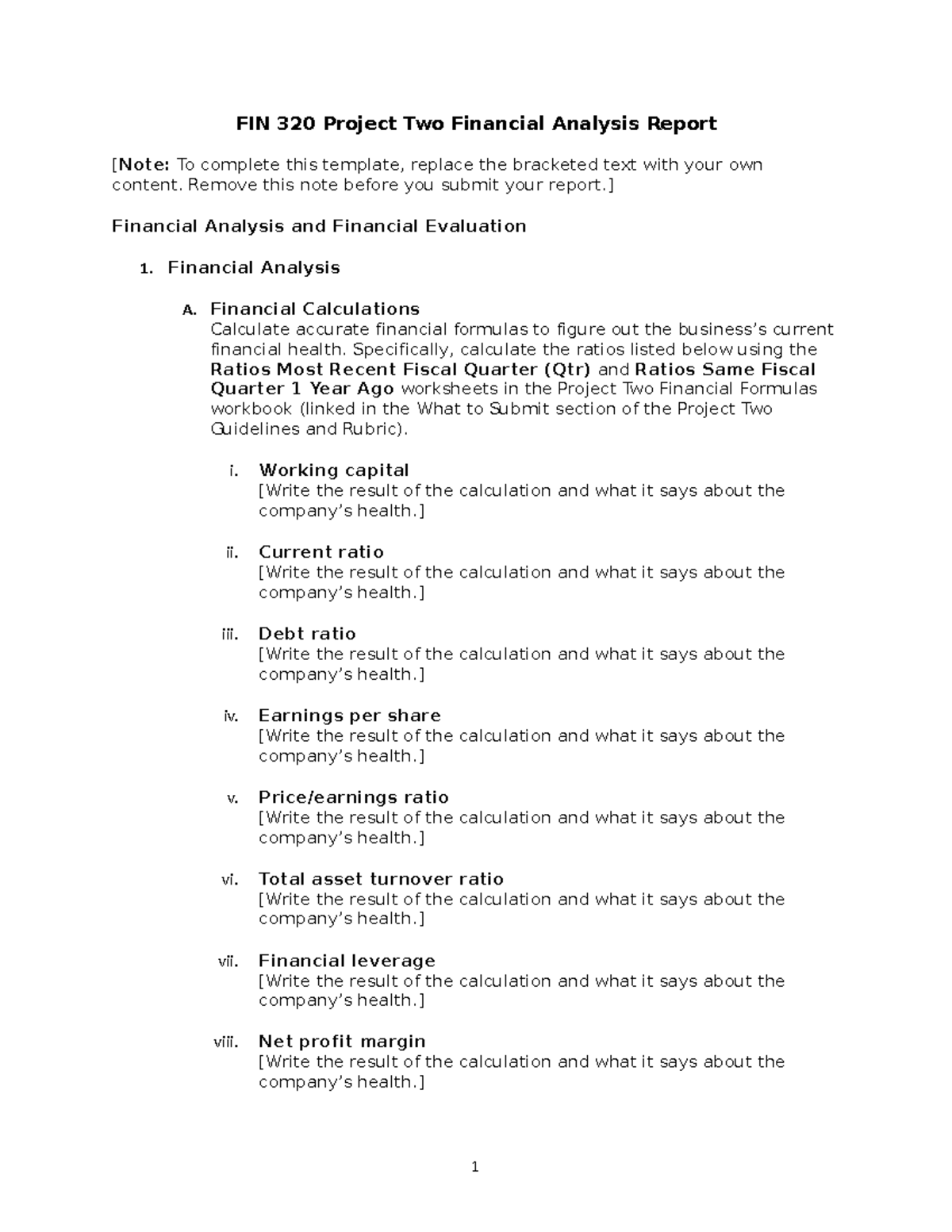 FIN 320 Project Two Financial Analysis Report - Remove This Note Before ...