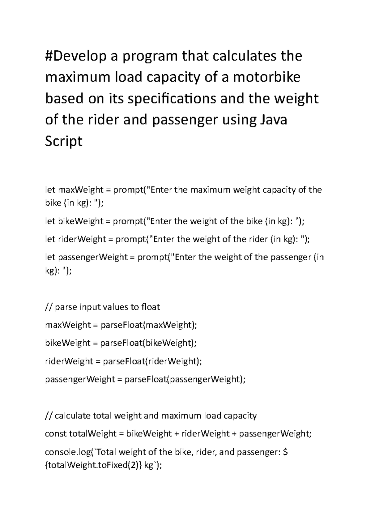 The weight of the rider-java script - #Develop a program that ...