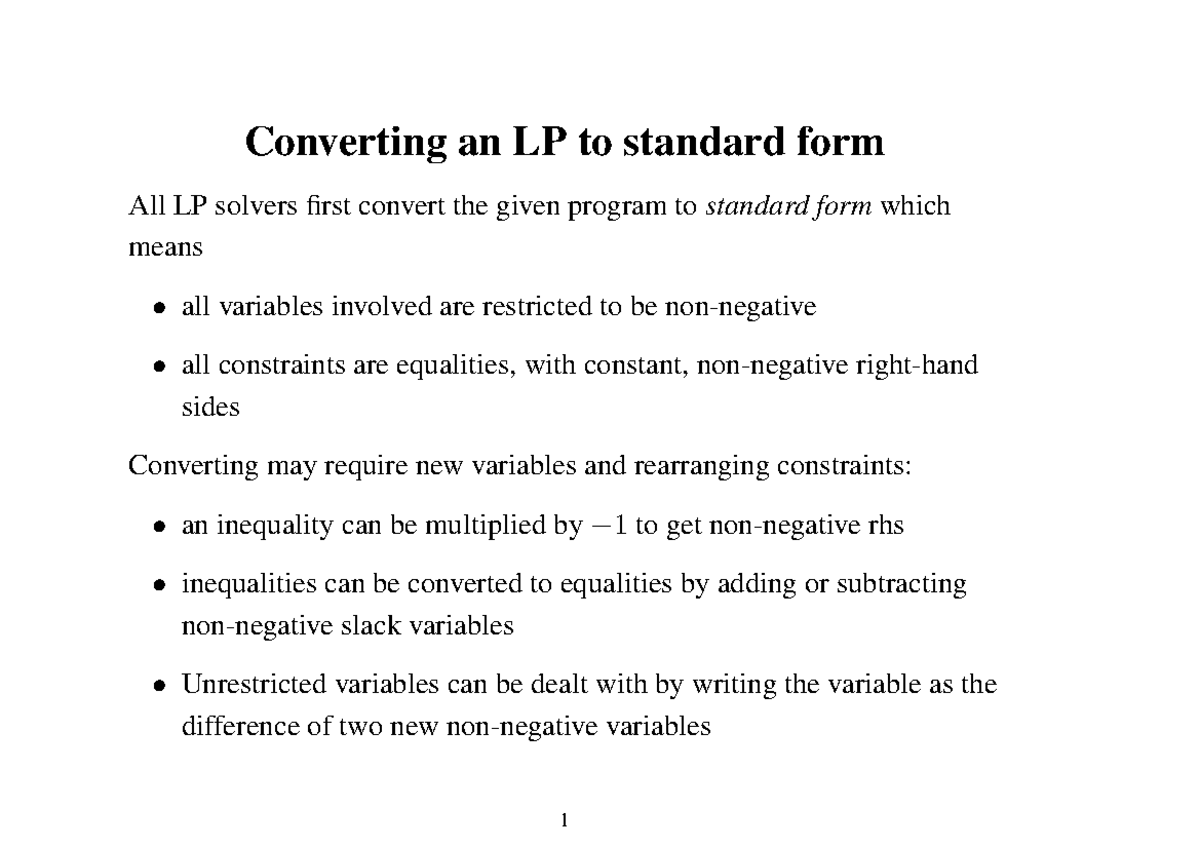 Converting LU convert Converting an LP to standard form All LP