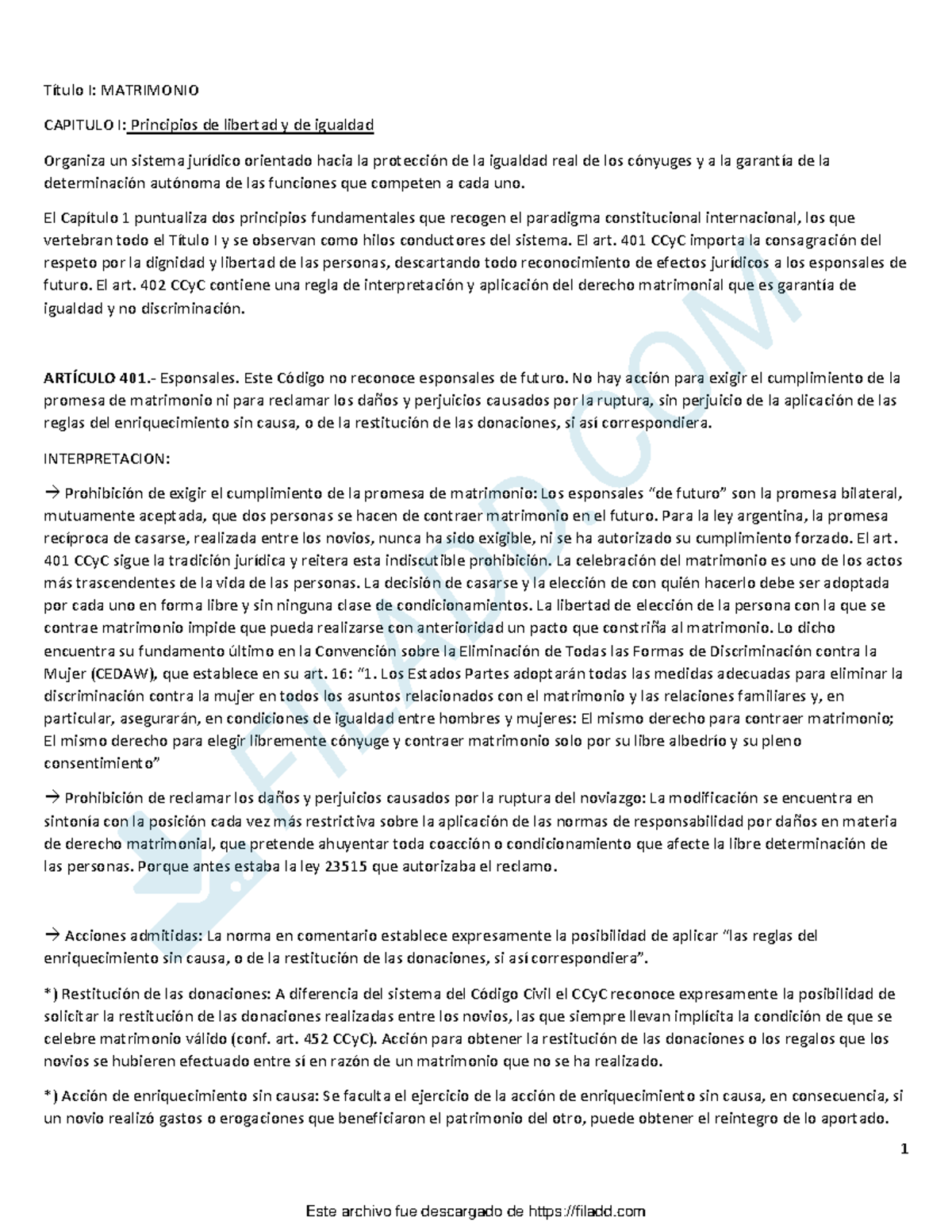 Resumen Derecho DE Familia Nuevo Codigo - 1 Título I: MATRIMONIO ...