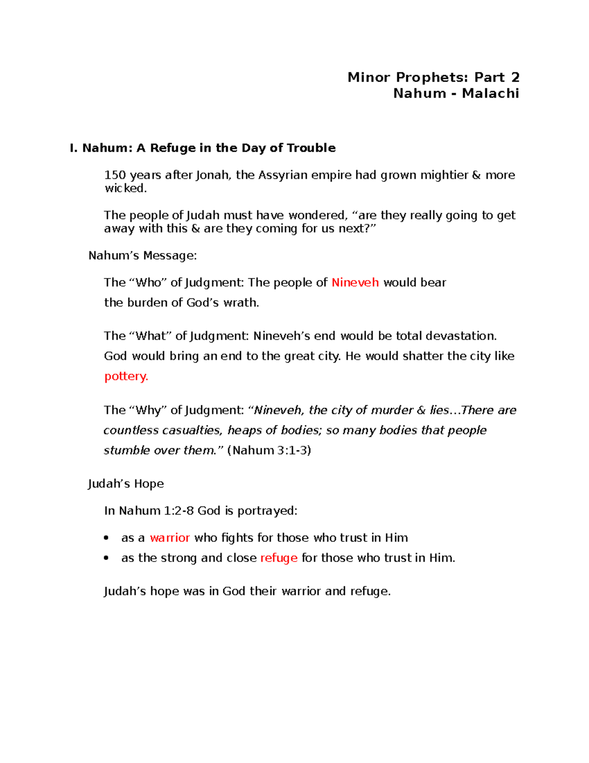 The Minor Prophets Class Notes Part B - Minor Prophets: Part 2 Nahum ...