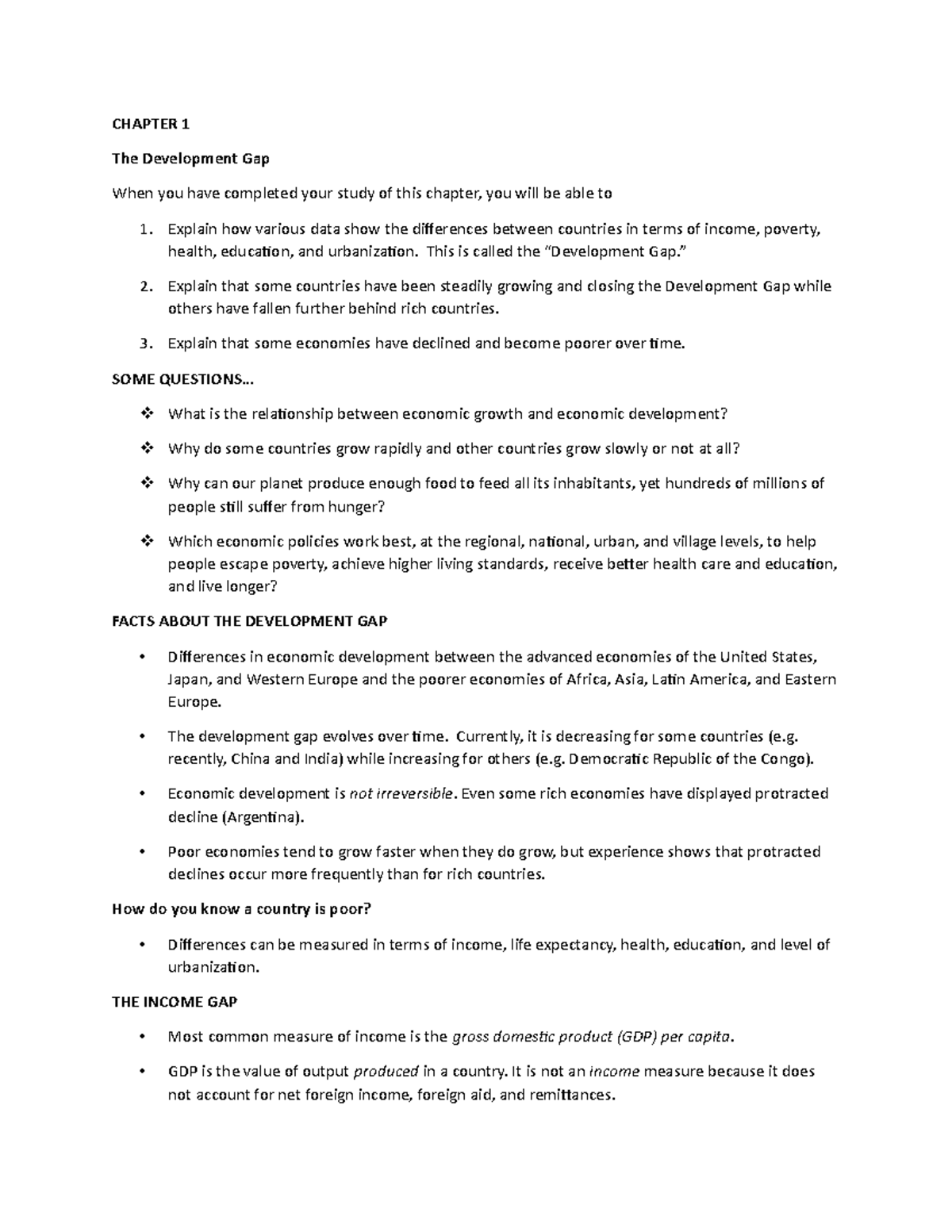 Chapter 1 Development Economics - CHAPTER 1 The Development Gap When ...