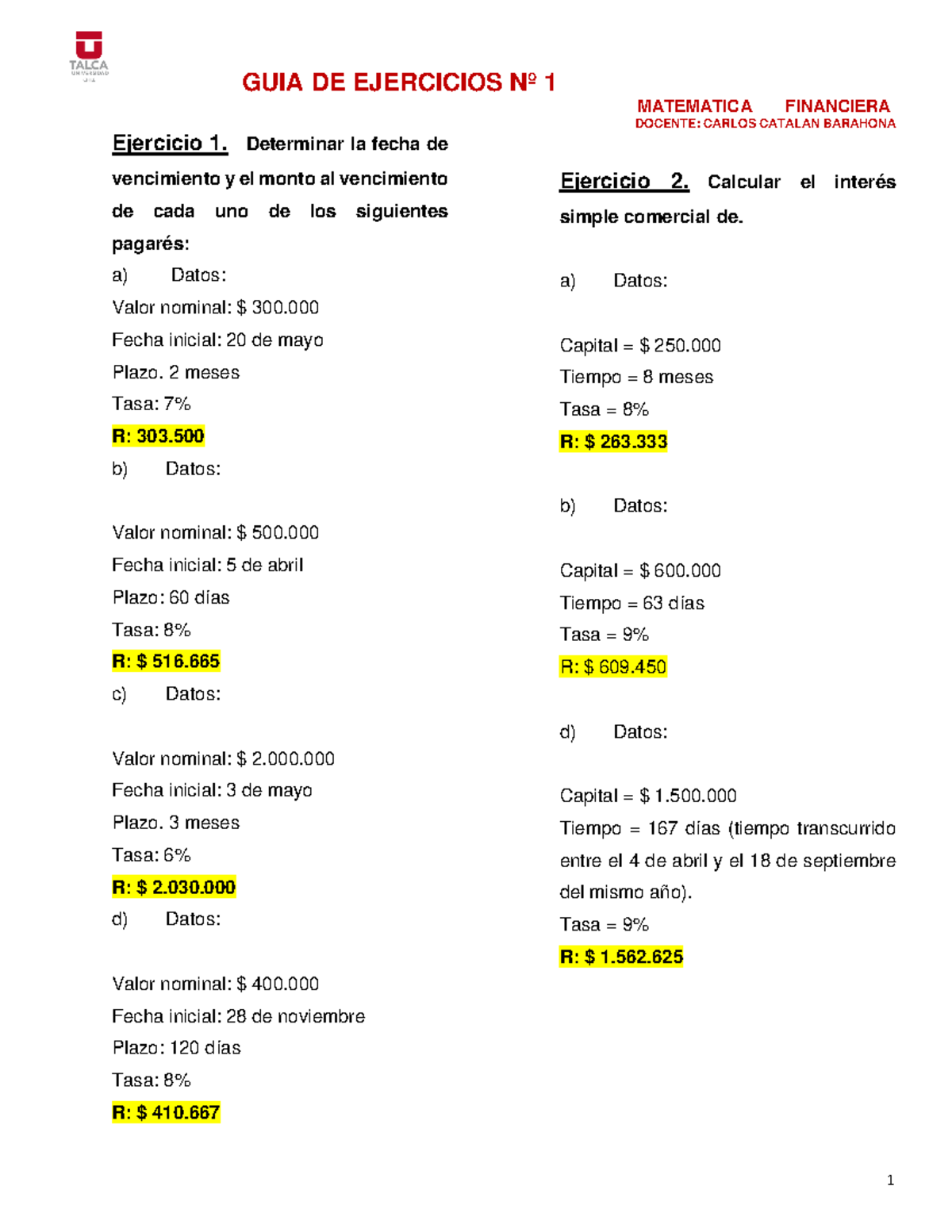 1 GUIA Ejercicio 0623 - GUIA DE EJERCICIOS Nº 1 MATEMATICA FINANCIERA ...