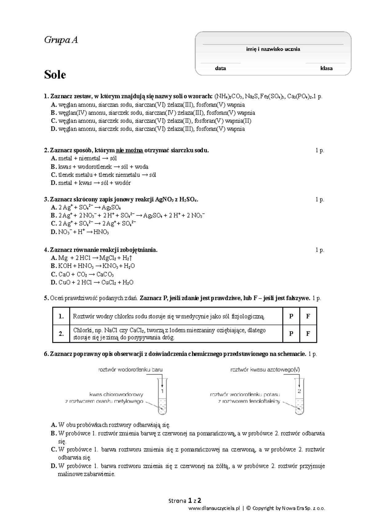 Sprawdzian Całoroczny Chemia 2 Gimnazjum www.studocu.com