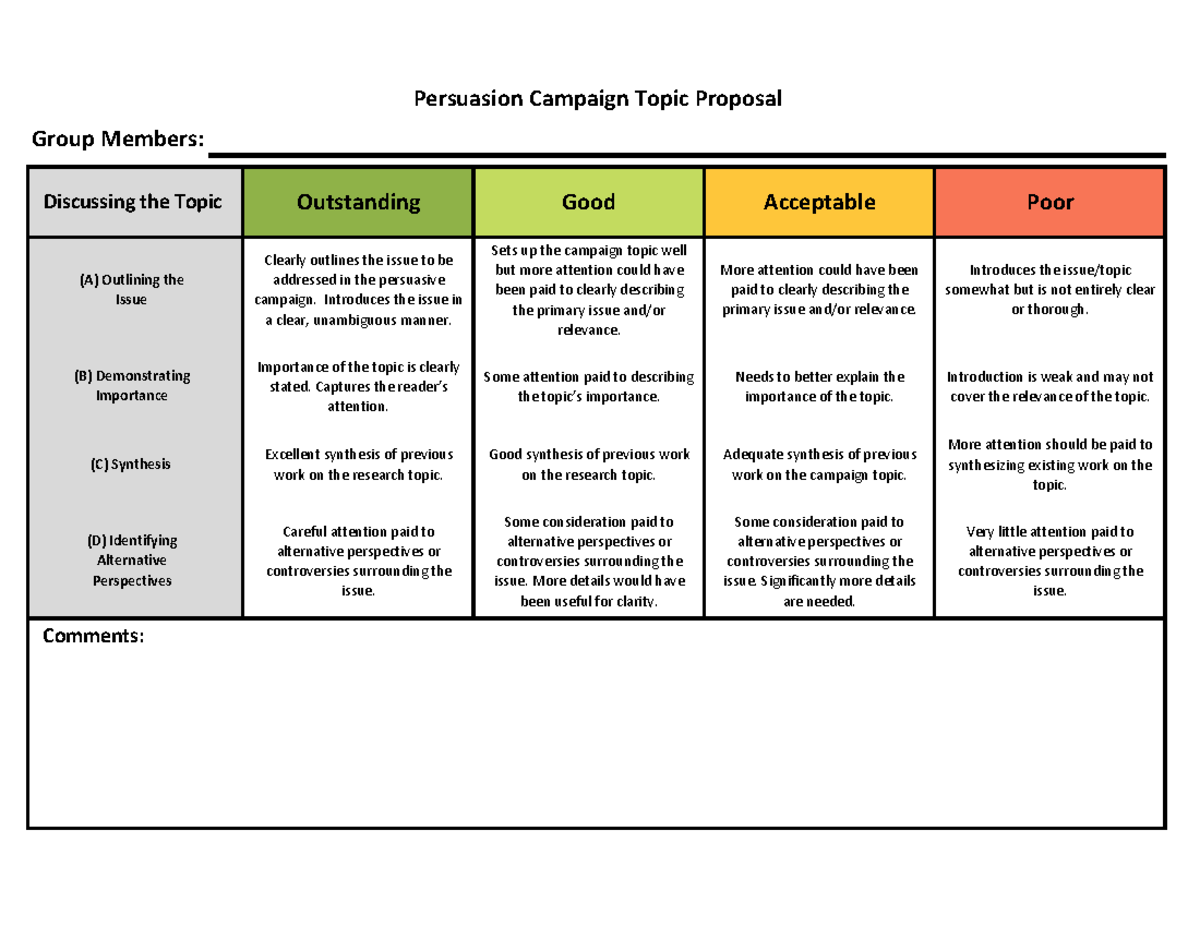 Group Persuasion Project PART A Rubric - Group Members: Clearly ...