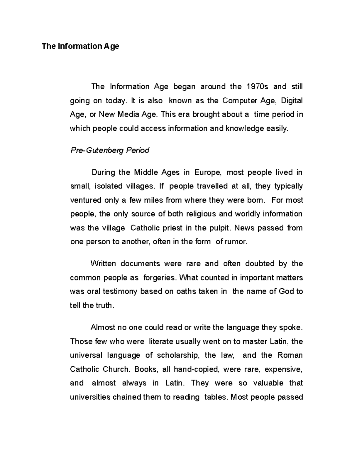 The Information Age notes The Information Age The Information Age