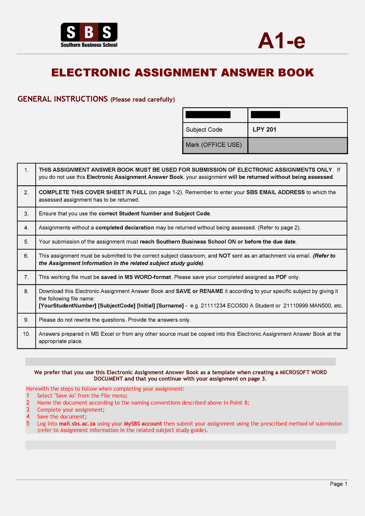 sbs electronic assignment answer book