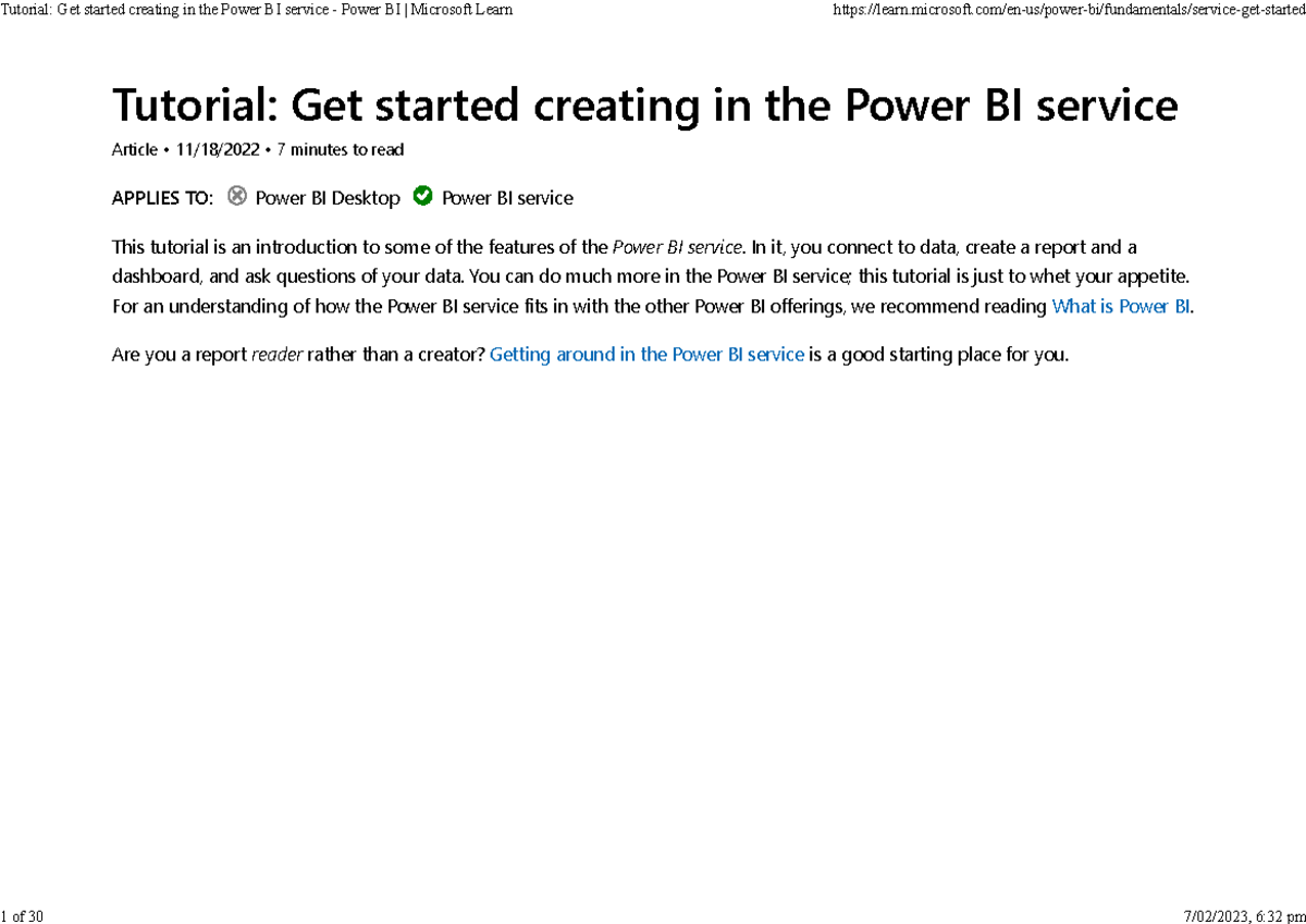 Topic 2 - Get started with the Power BI service - Tutorial: Get started ...