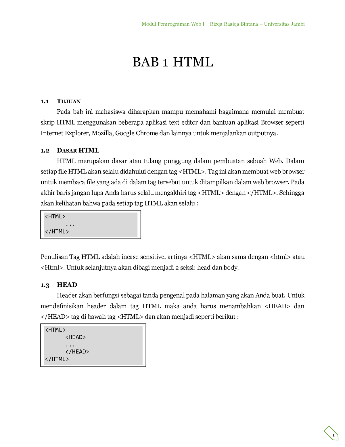 Modul Php,css,html - BAB 1 HTML 1 TUJUAN Pada Bab Ini Mahasiswa ...