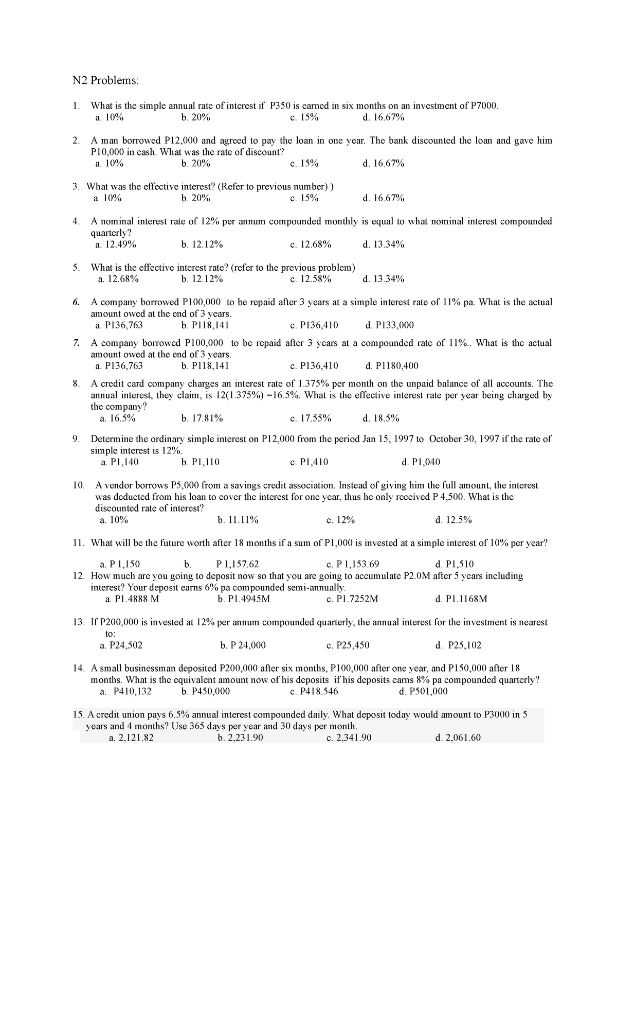 Assignment 2 Interest Q - N2 Problems: What is the simple annual rate ...