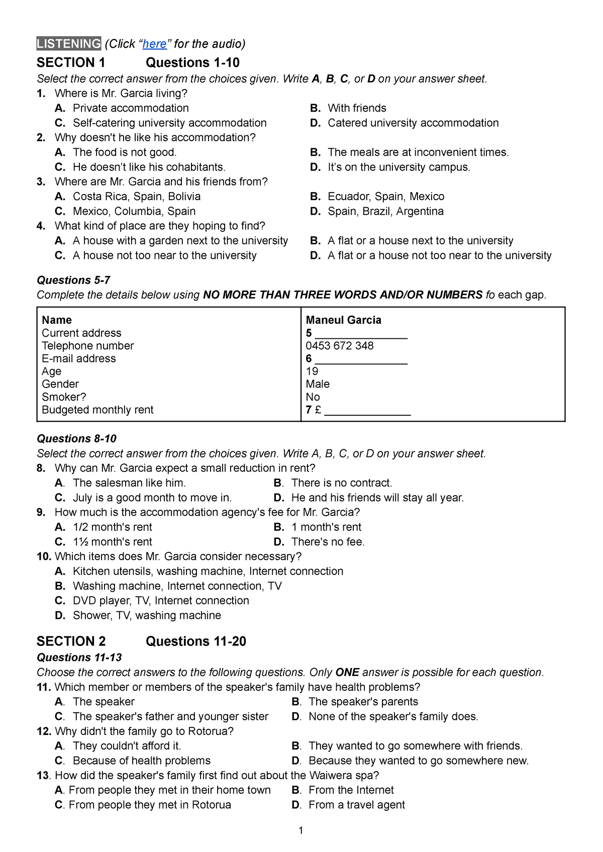 Test 4 - Practice Material - LISTENING (Click “here” for the audio ...