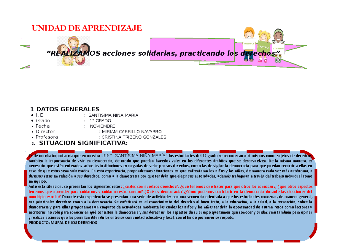 Unidad 9 Noviembre 2023 1 ER Grado - UNIDAD DE APRENDIZAJE 1 DATOS ...