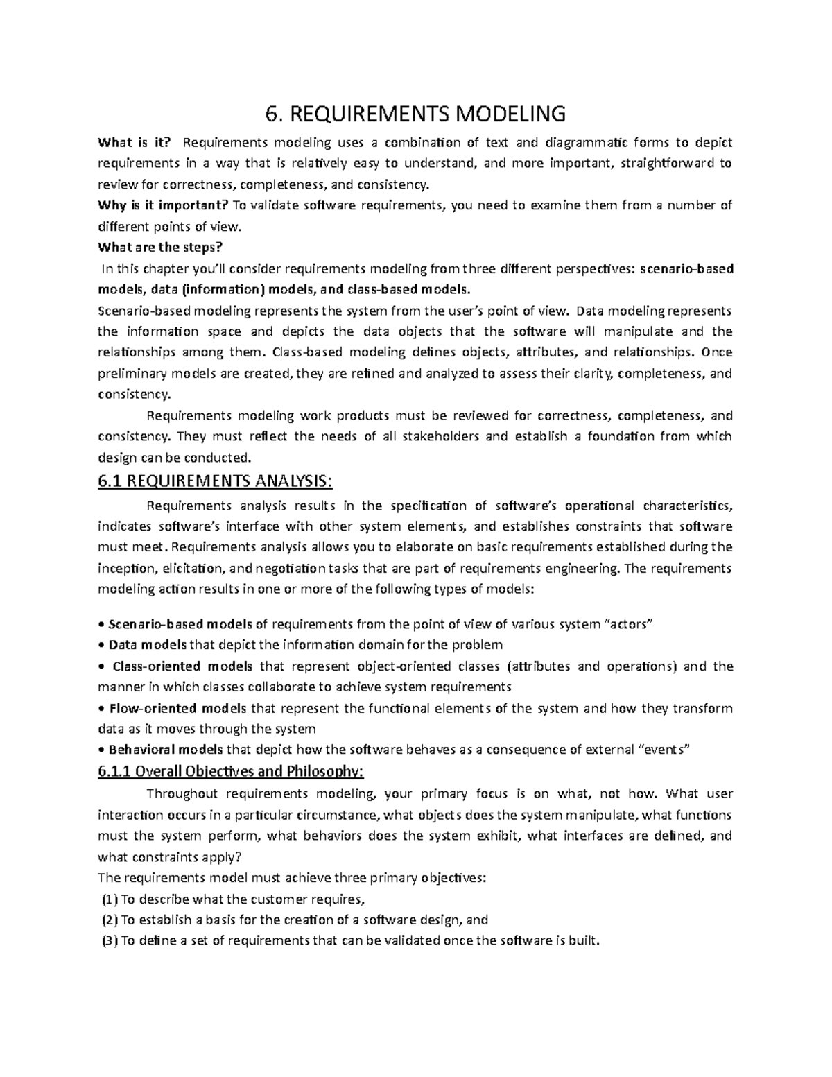 SE UNIT 3 Notes 6. REQUIREMENTS MODELING What is it? Requirements