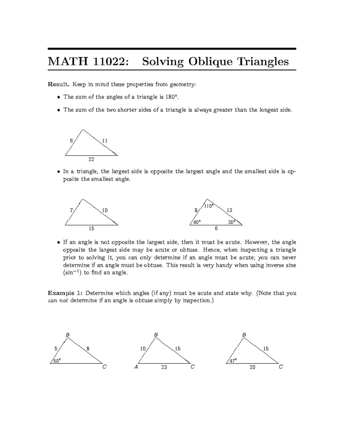 Solving Oblique Triangles MATH 11022 Trigonometry KSU StuDocu