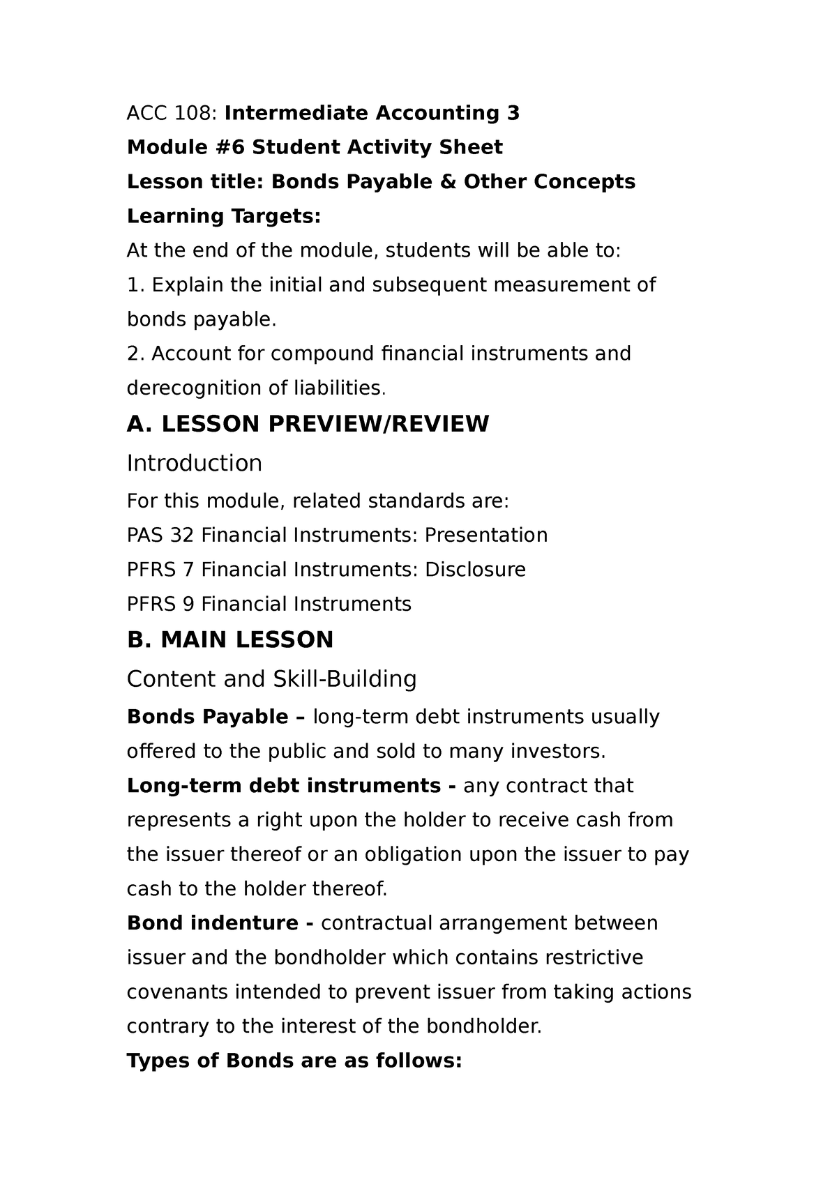 ACC 108- Intermediate Accounting 3 M6 - ACC 108: Intermediate ...