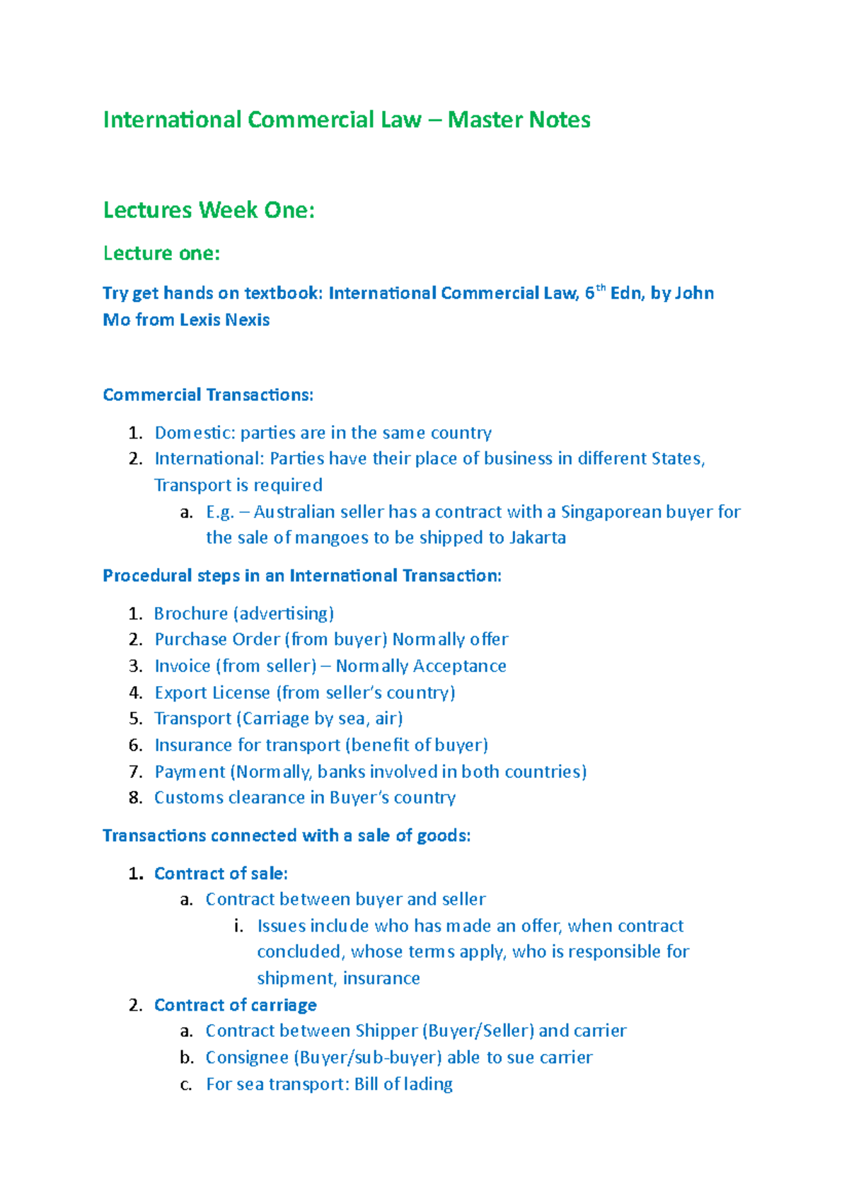 International Commercial Law Lecture Notes - International Commercial ...